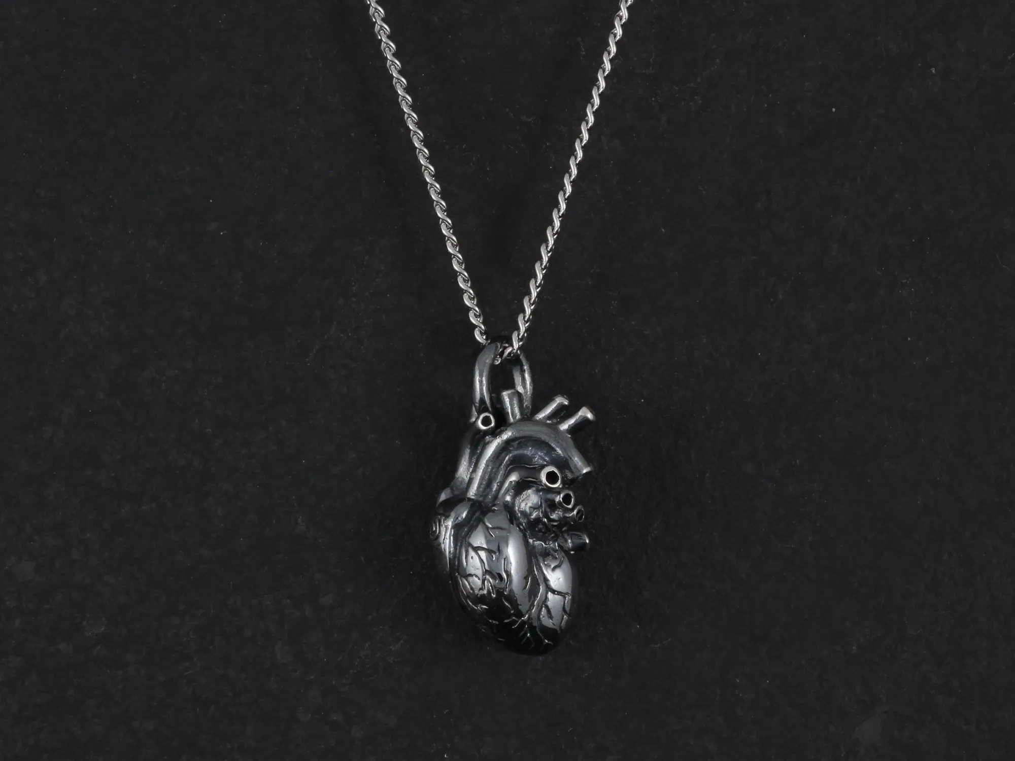 Sterling Silver Black Anatomical Heart Necklace