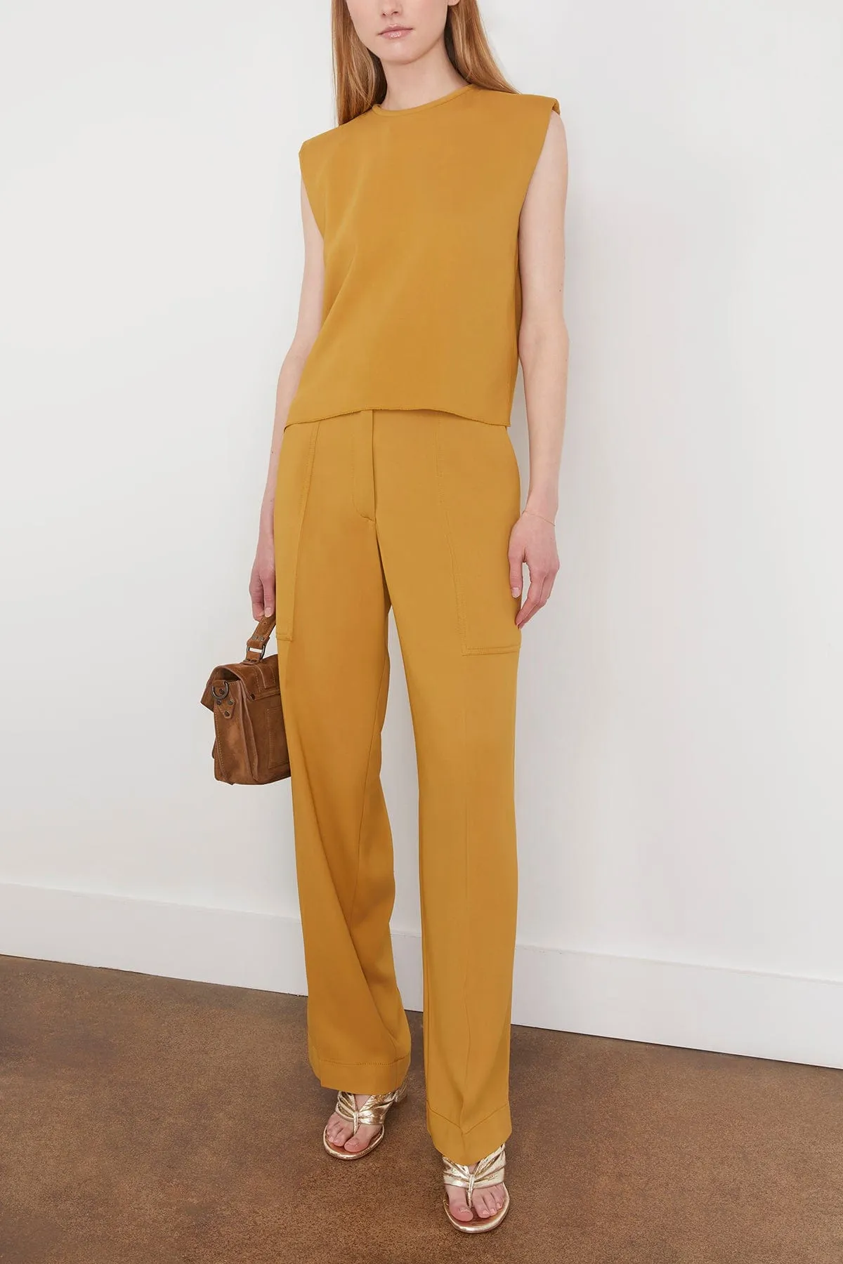 Stretch Crepe Cady Boxy Top in Honey