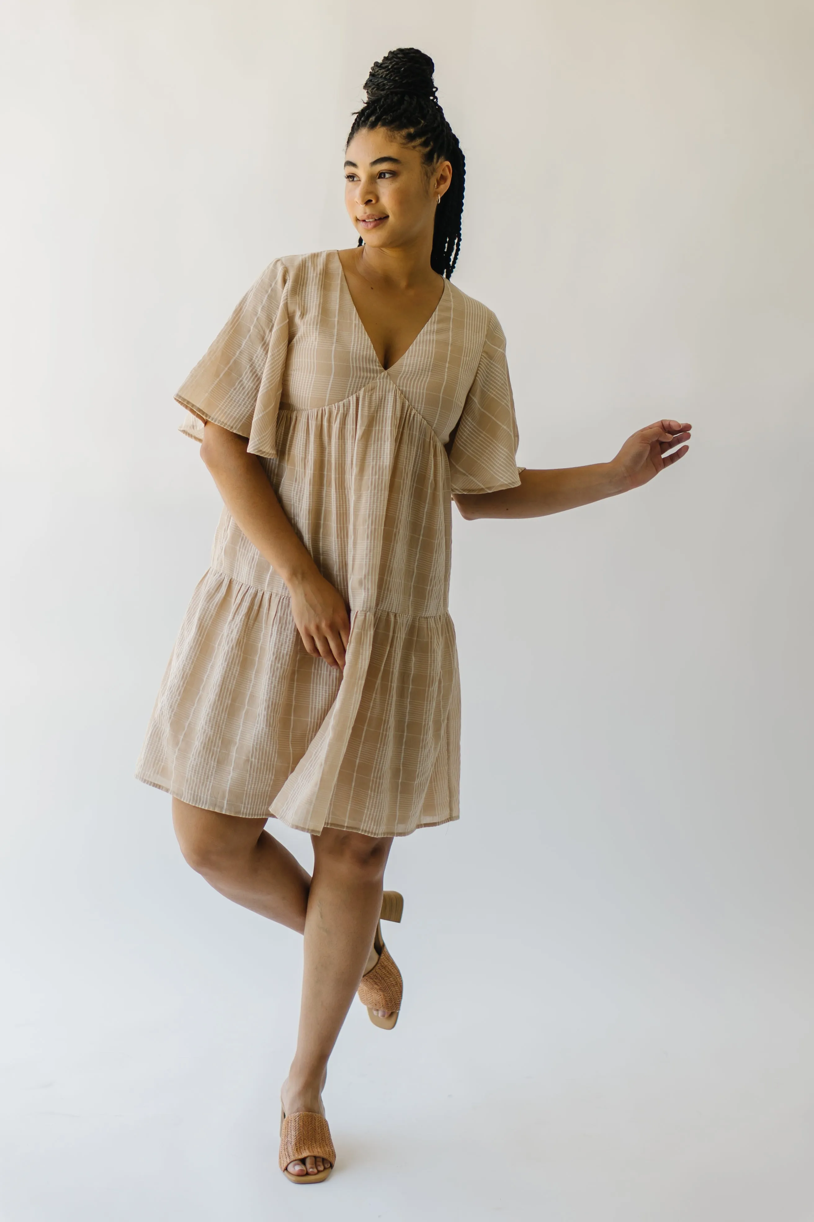 The Ashworth Tiered Dress in Taupe Stripe