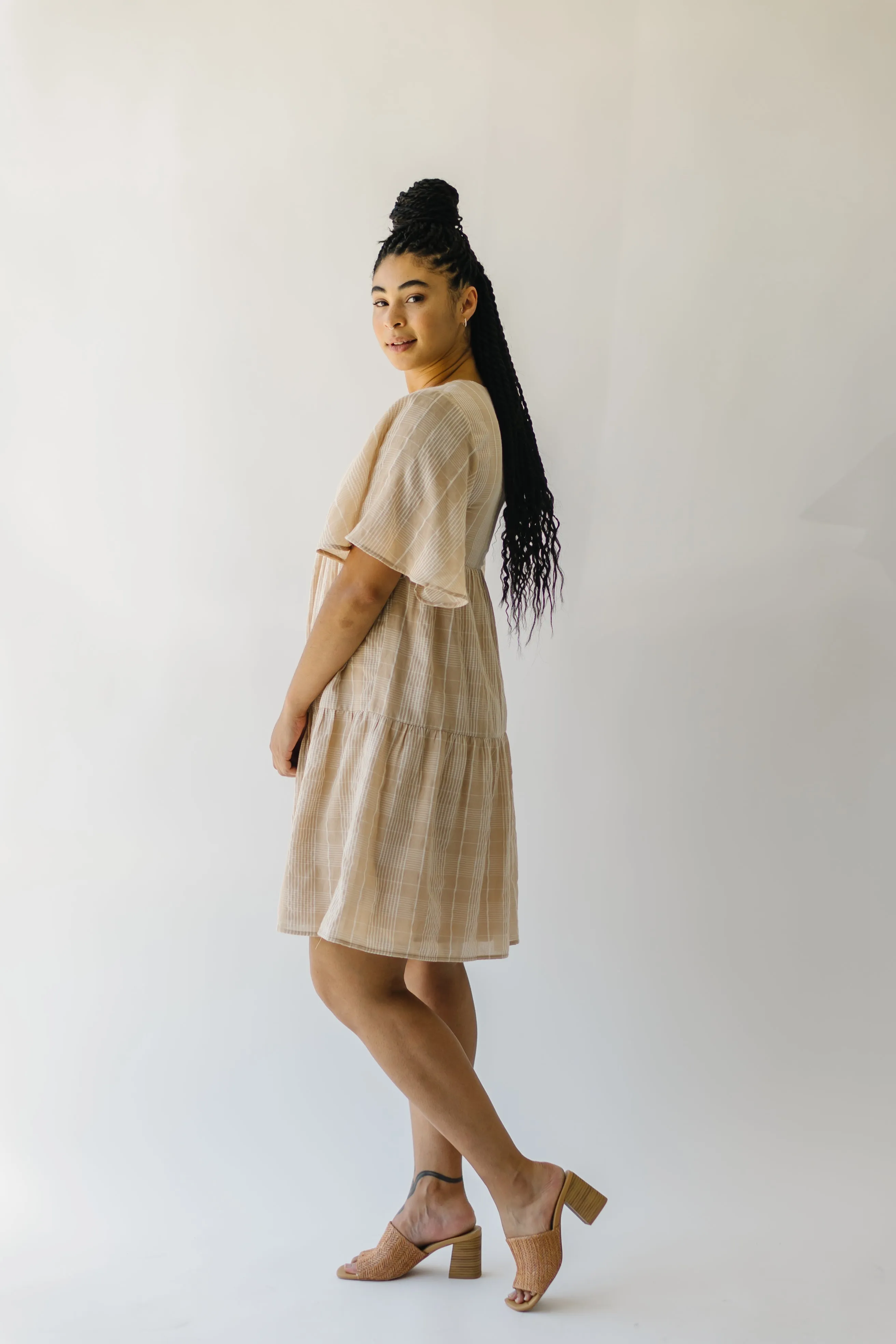 The Ashworth Tiered Dress in Taupe Stripe