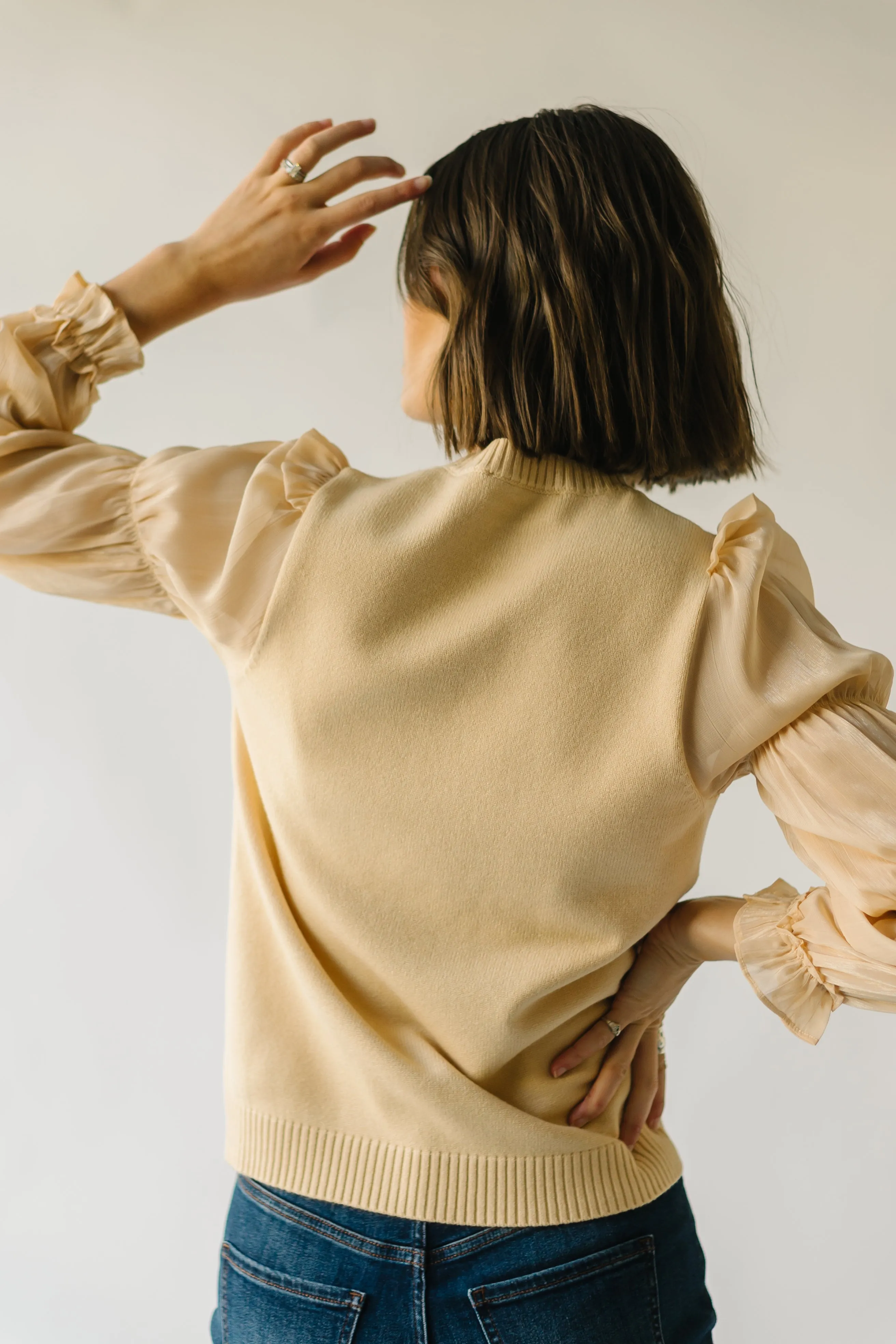 The Bontra Ruffle Sleeve Sweater in Beige