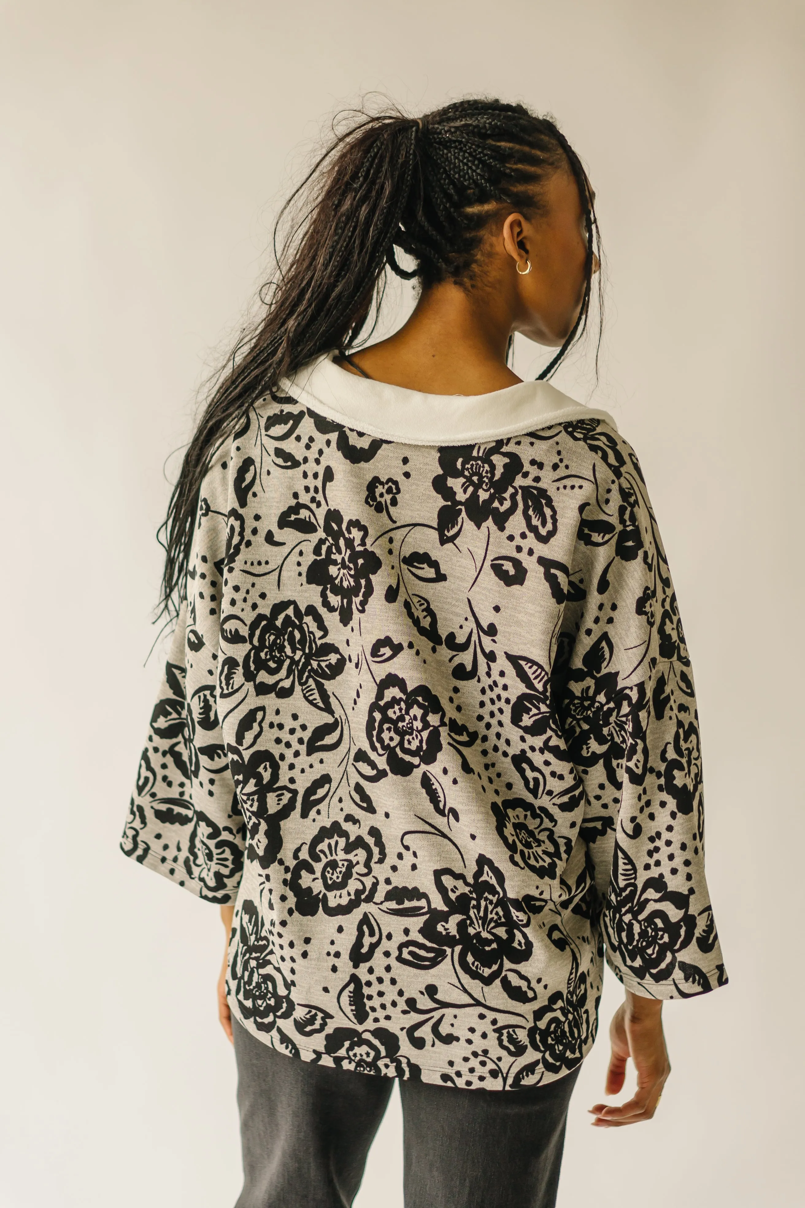 The Ellery Collared Pullover in Gray   Black Floral