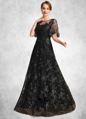 Valentina A-line Scoop Illusion Floor-Length Lace Sequin Mother of the Bride Dress STKP0021815