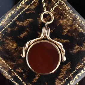 Vintage Carnelian Onyx Spinner Fob Pendant Necklace