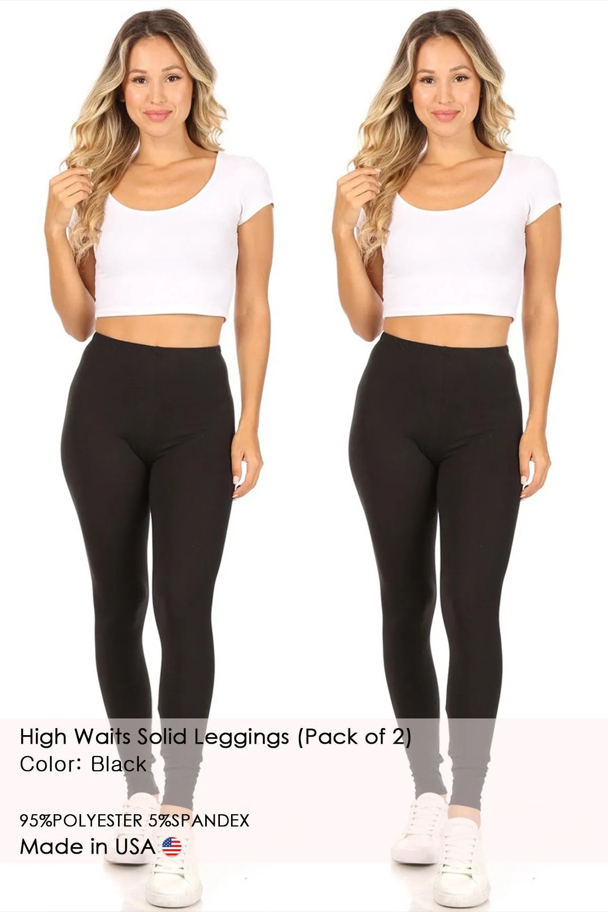 Women's Casual Solid Full Length Leggings (Pack of 2)