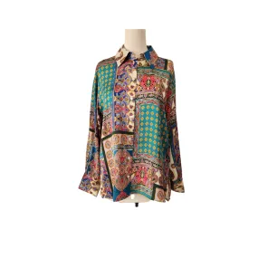 ZARA Multi-coloured Printed Satin Collared Shirt | Gently Used |